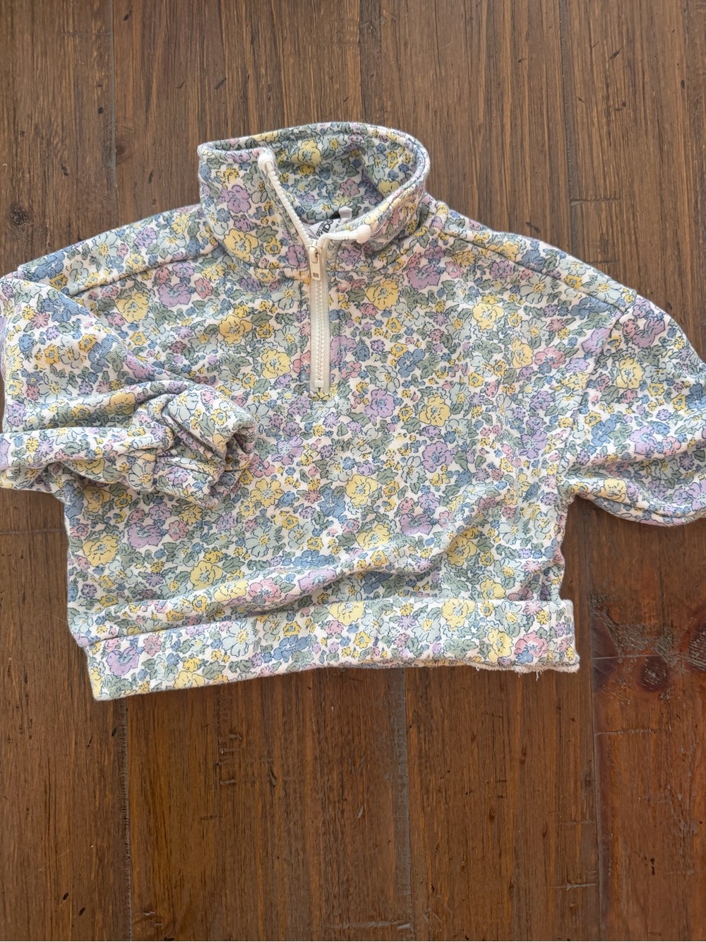 Cotton On Pastel Floral Half-Zip Sweatshirt - Yellow, Lavender, Pink, Green